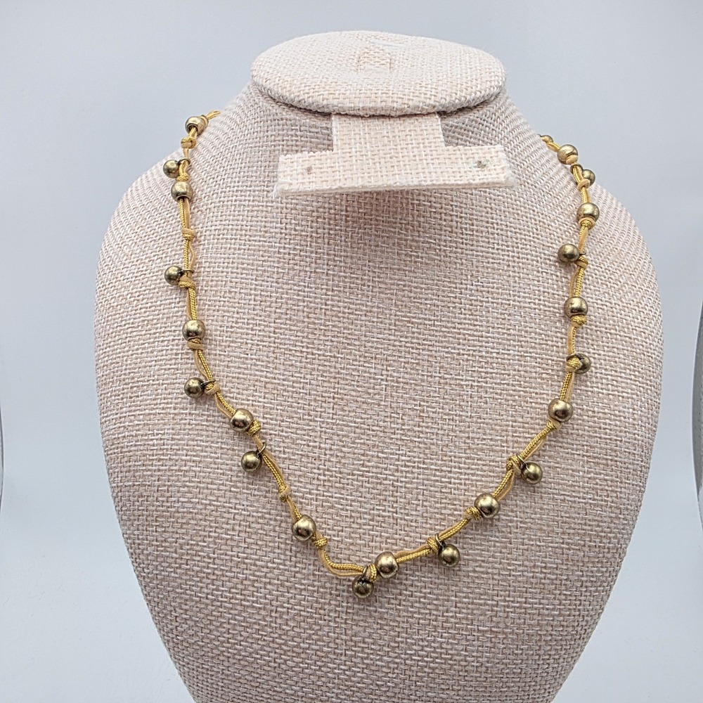 New! CHICO'S Besar Long Necklace Brass Bead Gold Cord Hand Tied 40" New‎ W Tags - Picture 4 of 7